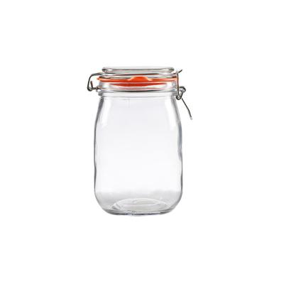 China Sustainable Kitchen Storage Container Airtight Glass Jars with Rubber and Metal Ring Clip on Lid Ideal for Dried Herbs, Spices, Jam, Chutney, for sale