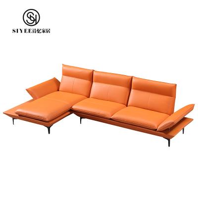 China Simple Design Adjustable Furniture Foshan (Size) Orange Leather Sofas Sets For Living Room Home for sale