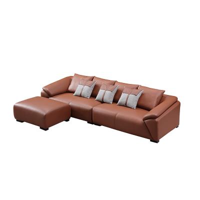 China Factory simple design comfortable orange color 4 seater leather sofa set for living room for sale