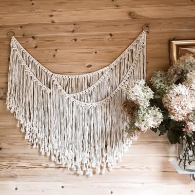 China Safe Bohemian Handmade Woven Background Cotton Rope Tapestry Macrame Wall Hanging Cotton Rope Tassel Decorative Home Curtain for sale