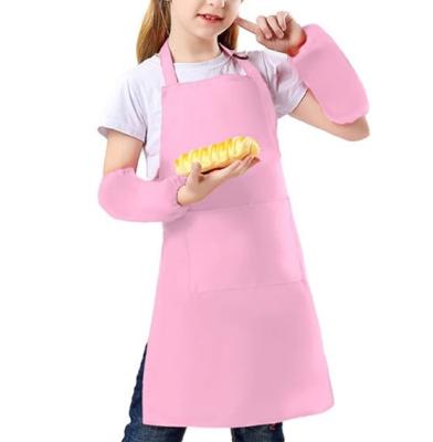 China Free Printing Logo Polyester Kids Apron Painting Custom Pink Cleaning Apron Kids Drawing Apron for sale