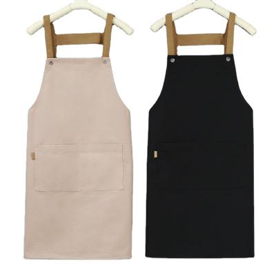 China Simple BBQ Cleaning Apron With Two Pockets Custom Logo Canvas Apron Polyester Cotton Apron for sale