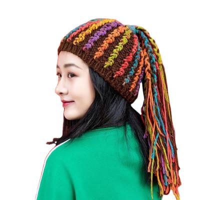 China Muslim style for prayers winter wig wool adult hat knitted hat braids hat lady ponytail dirty hat for sale