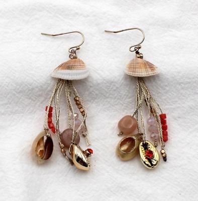 China Hot Selling Cute Handmade Cute Shell Jewelry Gold Cowrie Drop Dangle Earring For Women Strand Jewelry Earrings for sale