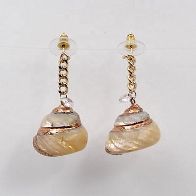 China New Ocean Series Gold Cowrie Stud Chain Earring Cute Natural Seashell Jewelry For Women And Girls for sale