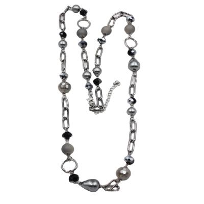 China CLASSIC Hot Sale Fashion Jewelry Gray Facted Glass Bead Long Plastc Bead Link Chain Necklace for sale