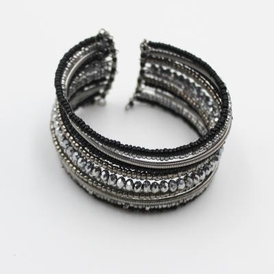 China TRENDY Wholesale Hot Sale Fashion Seedbeads Cuff Mix Silver Black Bracelet for sale