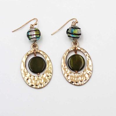 China New Trendy Fashion Single Cute Green Broom Shell Murano Glass Beads Hammered Pendant Earring for Girls for sale