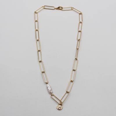 China FASHIONABLE Rectangular Chains Necklace Women 18K Gold Freshwater Gold Hiphop Brass Choker Necklace for sale