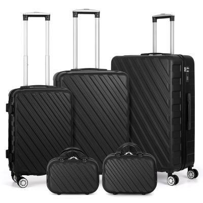 China Travel Long Distance Luggage Set Luggage Suitcase PC+ABS 5 Pieces Set With TSA Lock Spinner Carry On Wheels Black 3 In 1 Plastic Suit Case for sale