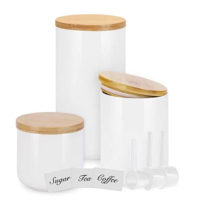 China Freshness Preservation Yangbaga Storage Jars Set Ceramic With Bamboo Lid Ceramic Jar With Wooden Lid Ceramic Bowl Set With Lid for sale