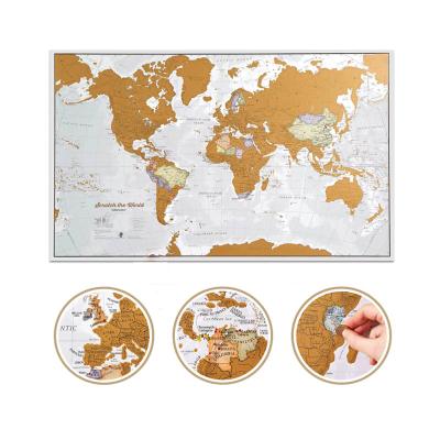 China Home / Hotel Wooden Picture Frame Map With Hanger View Gold Scratch Off Map Of USA World Travel Map for sale