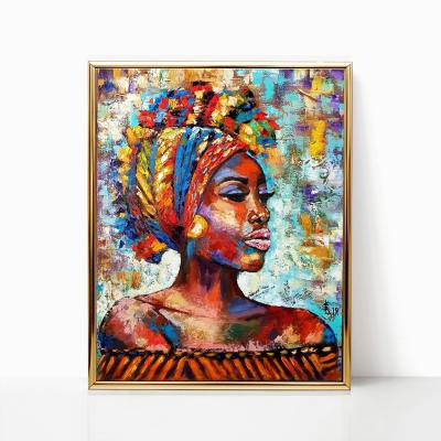 China Modern Wall Art Panel African American Set of Piece Oil Painting Decorative Picture Black and Gold Modern Girl Portrait Canvas Supplier for sale