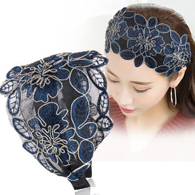 China Vintage Women's Scallop Edge Floral Lace Adjustable Headband for sale