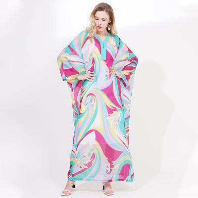 China Plus Size Silk Wide-Sleeve Poly Printed Kaftan SILK CAFTAN for sale