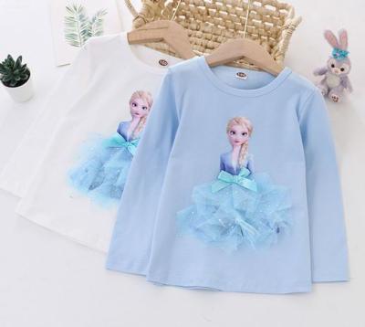 China Girls 3-8yrs Cartoon Anti-Pilling Cotton Short Sleeve T-Shirt With Mesh Sequins for sale