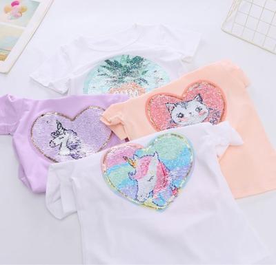 China Girls Breathable Cotton Short Sleeve SEQUINED T-Shirt for sale