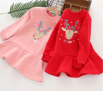 China Anti-wrinkle PINK Girls' Knitted Warm Cotton Printed Fit And Flare Dress for sale