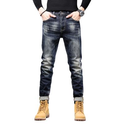 China Wholesale Breathable Mens Distressed Slim Fit Distressed Stretch Jeans In Dark Blue Tinted for sale