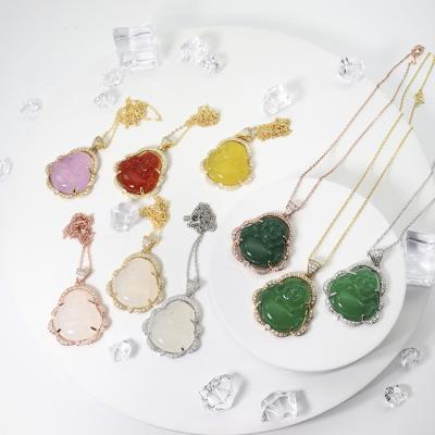 China 2022 Fashion Factory Wholesale Customizable Colors Natural Laughing Buddha Jewelry Pendant Maitreya Agate Pendant Necklace for sale