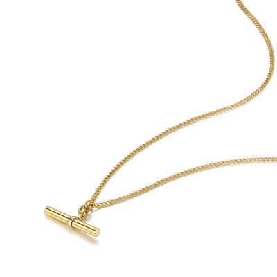 China Tarnish Free And Water Resistant 2022 Fashion Jewelry 18k Gold Plated Stainless Steel T-bar Necklace Womens Restriction Pendant Range Necklace for sale