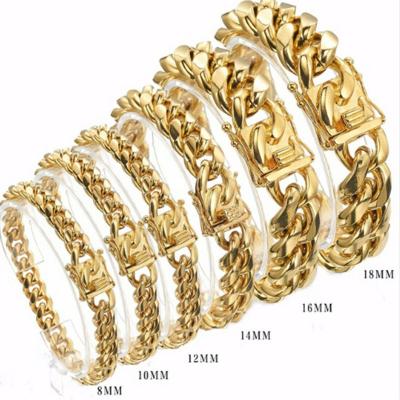 China Other New Hot Selling Jewelry 18k Chunky Miami Cuban Chain Bracelet Gold Plated Stainless Steel 2022 for sale