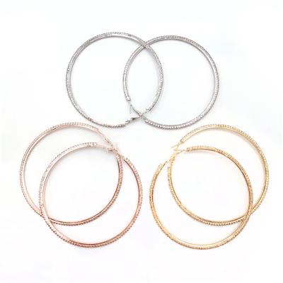 China 2022 TRENDY Big Crystal Hoop Earrings Women Silver Plated Stainless Steel Large Thin Round Rhinestones for sale