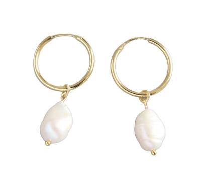 China 2022 New Fashion Genuine Freshwater Baroque Pearl Circle Earrings Sterling Silver Pearl Earrings 18k Gold Silver For Women for sale