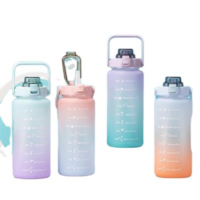 China Sustainable 2L Sport Fitness Bottle With Time Marker And Portable Measures Bounce With Straws Outdoor Travel Water Jug for sale