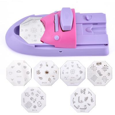 China Manual Nail Art DIY Finger Nail Printing Machine with 6pcs Metal Stamping Plates Manicure Nail Color Suction Nail Polish Printer Set Tool for sale