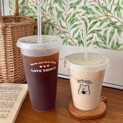 China Viable Wholesale Reusable Plastic Coffee Cup For Water Juice Milk Tea Portable Drinkware Cute Plastic Cold Cups With Lid Straw for sale