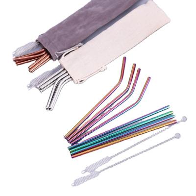 China 304 Stainless Steel Rainbow Color Reusable Straws Set With Remover Sweep Drinking Straws Strip Party Accessories for sale