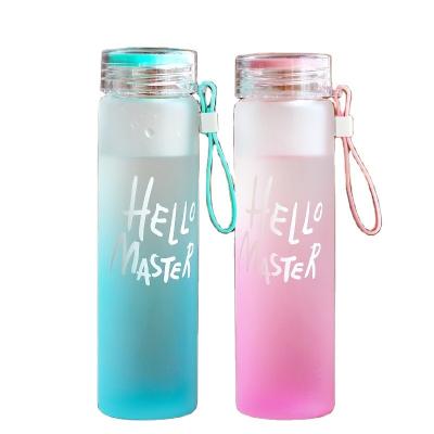 China Wholesale 480ML Viable Gradient Color Leak Proof Drinking Glass Frosted Glass Water Bottle Customized Cup With Lid For Camp Travel for sale