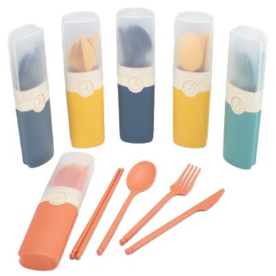 China 5PCS Viable Set Straw Portable Cutlery Set Wheat Spoon Chopsticks Knives and Forks Picnic Student Tableware Set for sale