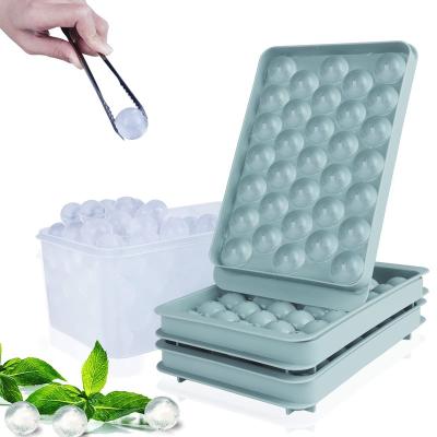 China Amazon Viable Hot Seller Plastic Ice Cube Tray With Lid Ice Ball Maker Mold For Freezer With Container for sale