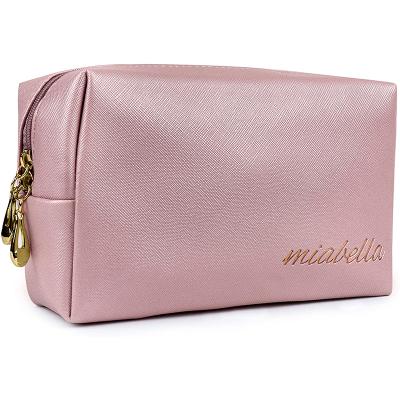 China Waterproof Handheld Zippered Cosmetic Organizer Small Portable Fashion Travel Makeup Bag Pouch Leather Ladies For Women Daily for sale