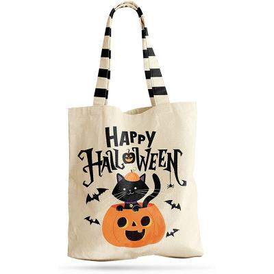 China High Quality Organic Grocery Handled Tote Bag Reusable Candy Gifts Trick Or Treat Cotton Bag Halloween for sale