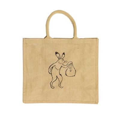 China Handled Jute Bag Shopping Rabbit Design Custom Printed Plain Tote Bag Jute Bag With Logo for sale