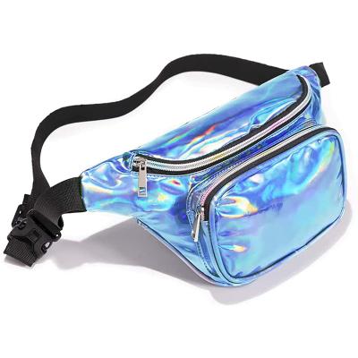 China Custom Water Proof Fanny Pack Iridescent Holographic Fanny Pack For Women Waist Belt Waistband Silver Blue Waterproof Hike Recycling Bag for sale