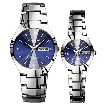 China Automatic Water Resistant Color Steel Couples Watch Luminous Calendar Waterproof Quartz Steel Wrist For Woman for sale