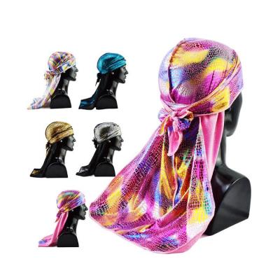 China Fashion UNIQ high quality snakeskin striped hat with long tail headband Gold-tanned cycling hip-hop border durag for sale