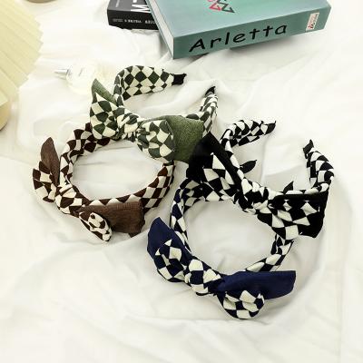 China UNIQ Fashion Checkerboard Double Layers Bow Knot Trendy Women Headband for sale