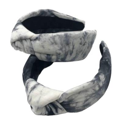 China Fashional Pretty Lady High Quality Women Knit Headband Black And White Tie Dye Knotted Headband for sale