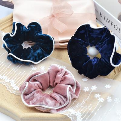 China Girl Hair Decoration UNIQ 2021 Wholesale American Style Customize Designer Scrunchies Custom Pink Velvet Hair Scrunchies for sale