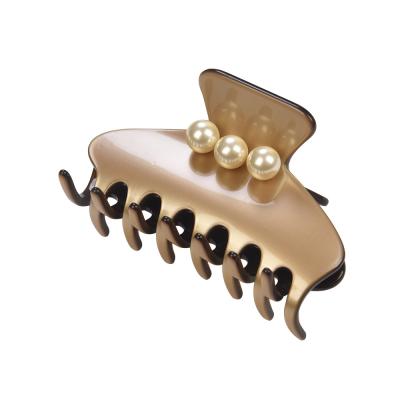 China Fashion Champagne Lady High Quality Pretty Resin Hair Claws Big Cut Acetate Hair Clips With Pearls For Girls for sale