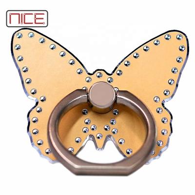 China 2020 Universal Phone Holder Hot Sale Customized Any Finger Sticky Ring Mobile Phone Holder Kickstand Diamond Butterfly 3m Shape Aluminum Metal for sale