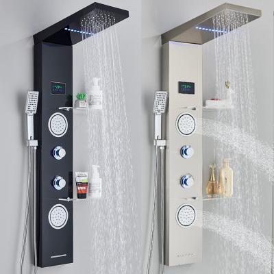 China Without Slide Bar Hot Sale Bathroom Stainless Steel Waterfall Shower Column LED Shower Wall Panels for sale