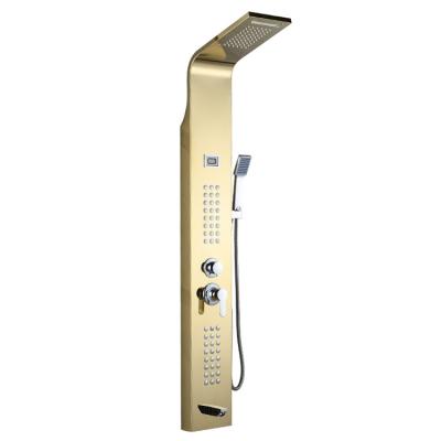 China Free Shower Column Wall Mounted Waterfall LED Hot Sale Stainless Steel Bathroom Sliding Bar Gold Shower Panels for sale