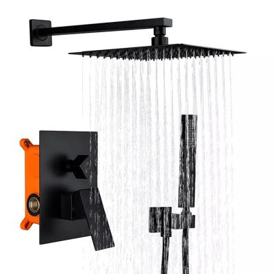 China Hot Sale Matte Black Sliding Bar Bathroom 8/10/12/16 Inch Rainfall Shower System Concealed Shower Set for sale