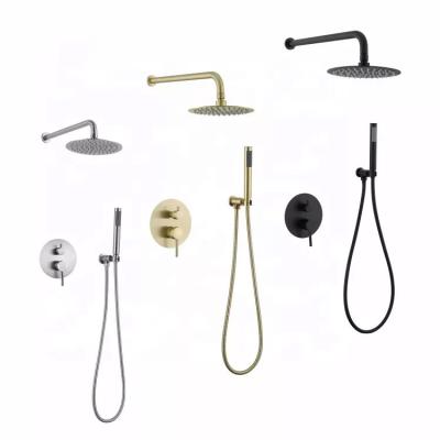 China Hot Sale Two Function Brass Gold Rainfall Wall Mounted Slide Bar Concealed Shower Mixer Set Wall Mounted Bathroom for sale